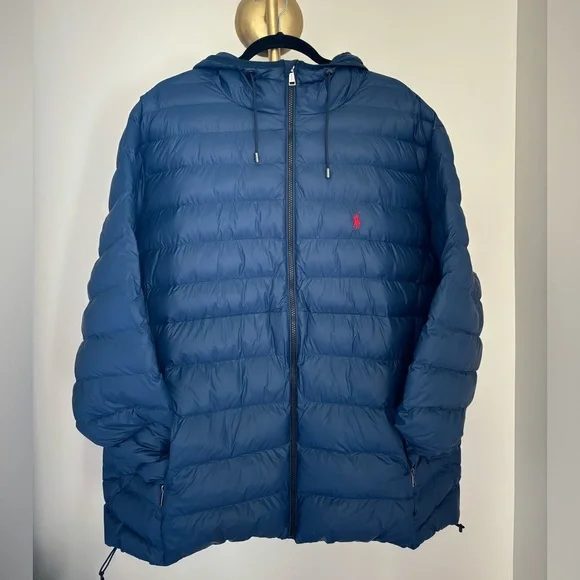 Men 2XLT xxl tall POLO Ralph Lauren lightweight bleaker down jacket aviator navy - Picture 4 of 8